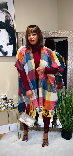 Jamie Burgundy/ Navy  Poncho